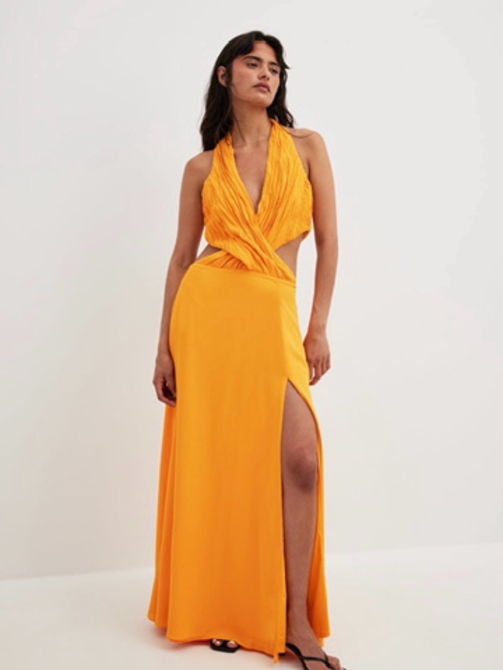 Commense Vibrant Orange Halter Maxi Dress with Side Slit